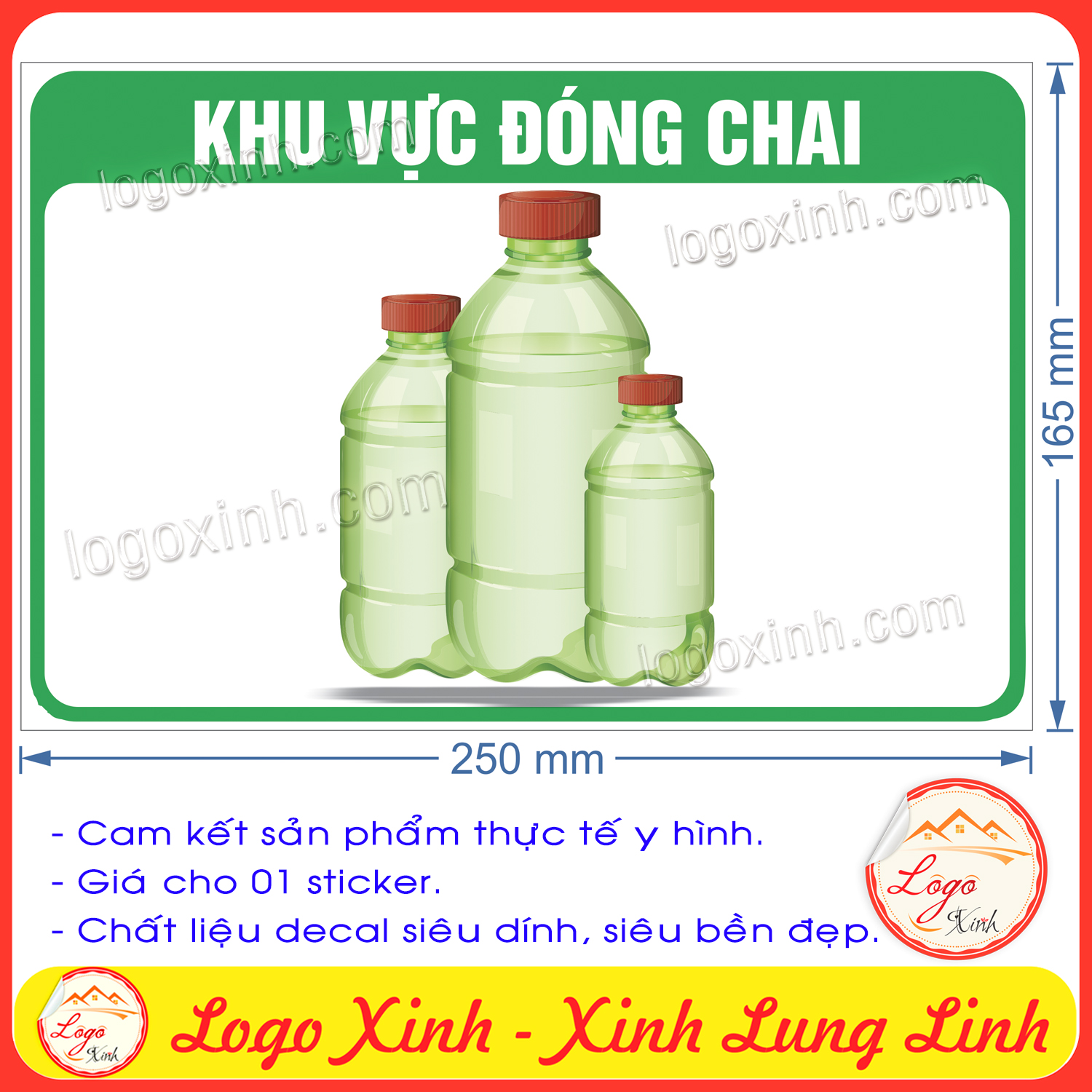 Logo Tem Sticker Khu Vực Đóng Chai, Chất Liệu Decal Dán Sẵn Chống Nước Tuyệt Đối