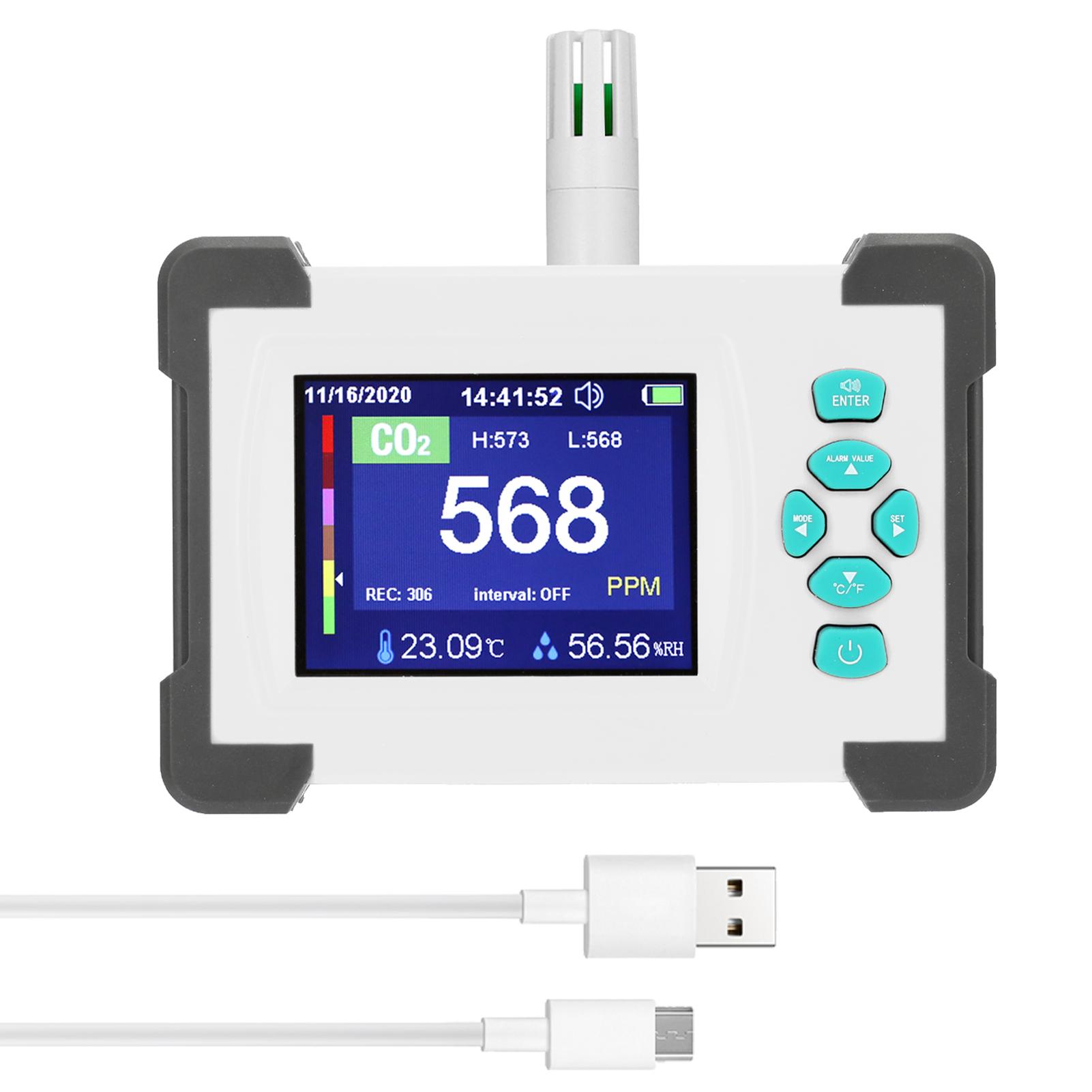 3.2inch TFT Full Color Display Carbon Dioxide Detector Portable CO2 Tester Rechargeable Air Quality Meter with Storage