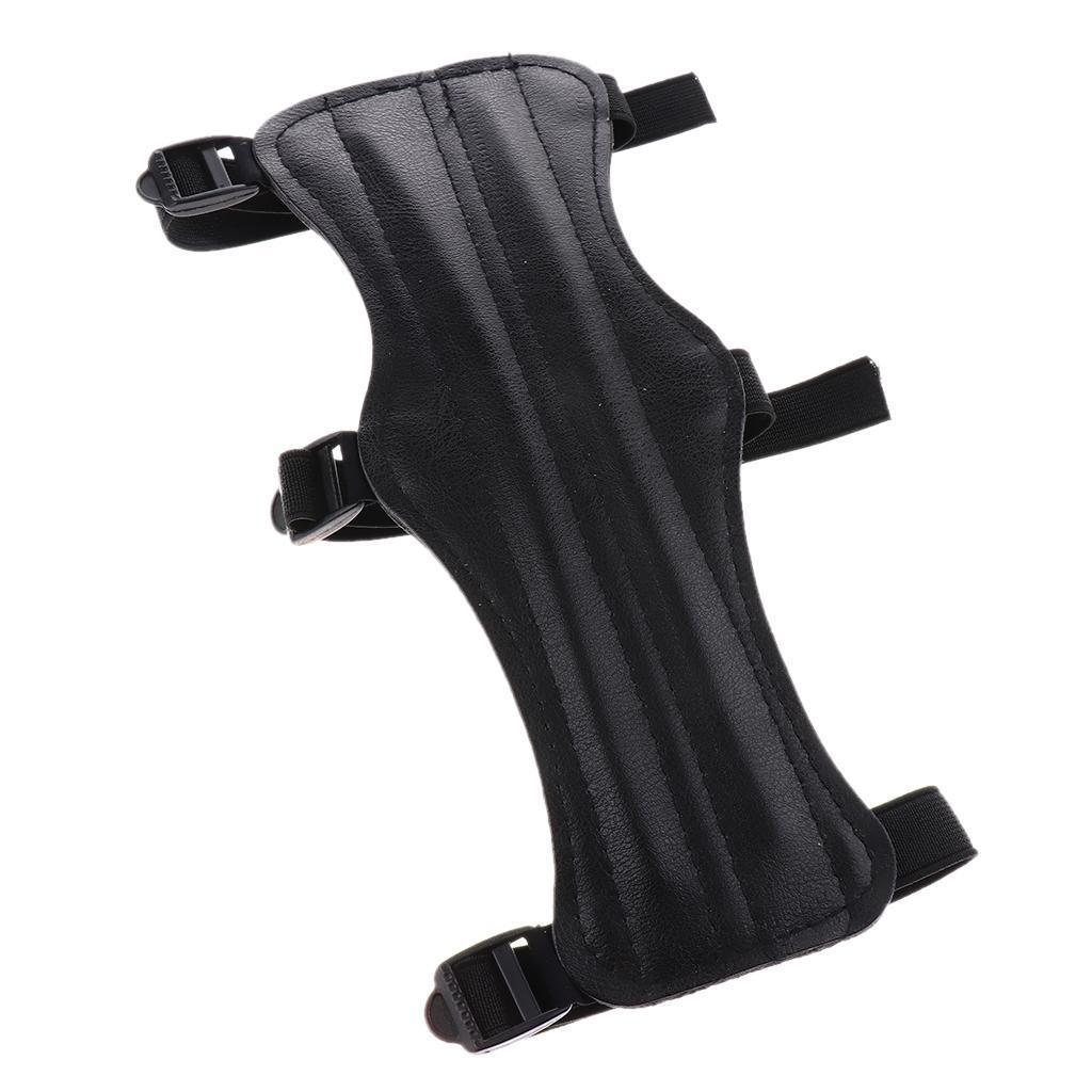 PU Leather 3 Straps Arm Guard for Recurve Compound Long Bow Hunting Shooting Black