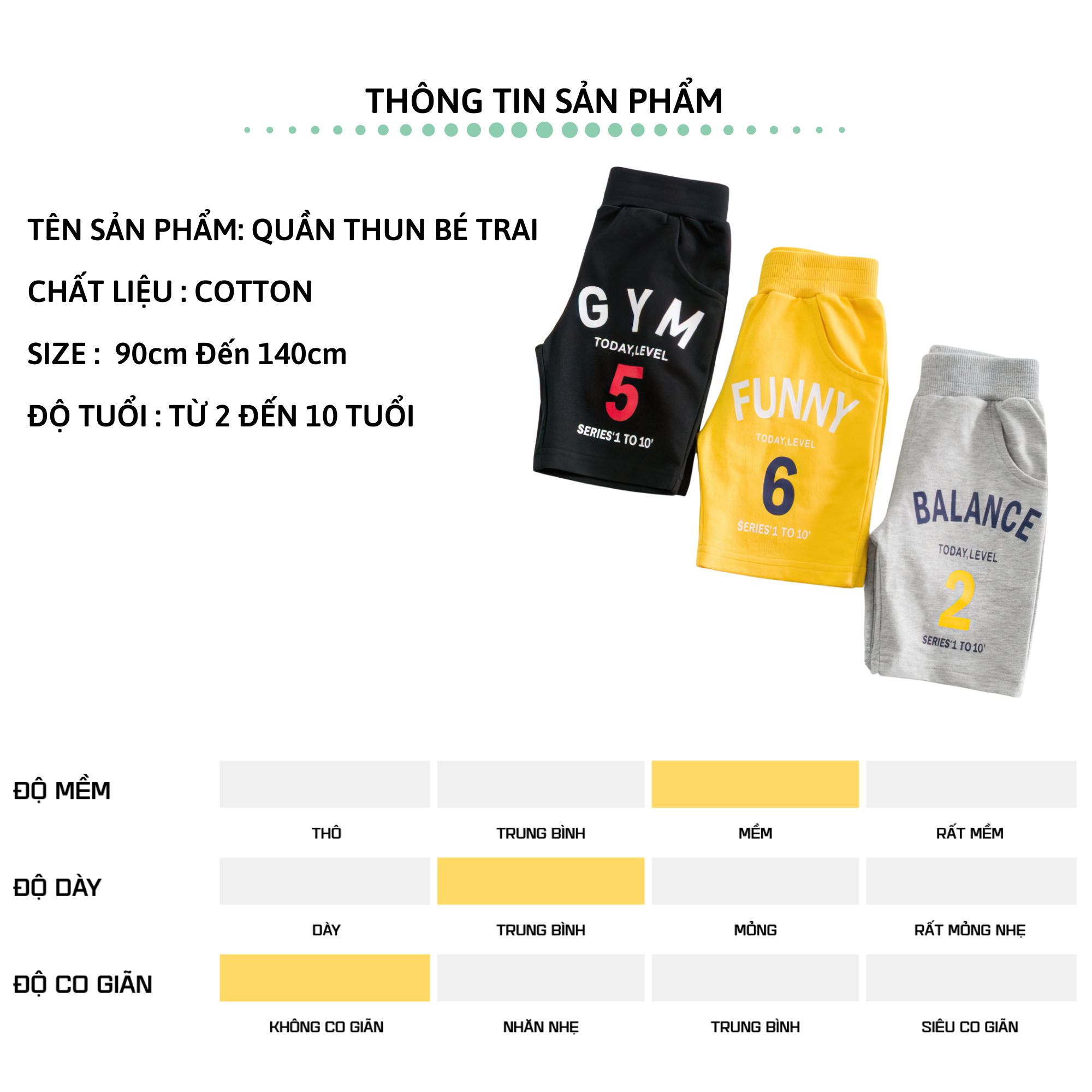 Quần short bé trai 27Kids Quần đùi thể thao nam 100% Cotton cho trẻ từ 2-10 tuổi BSPS2