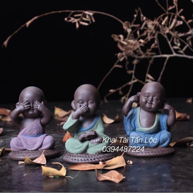 Bộ 3 chú tiểu tam không gốm tử sa mới nhất cao 10 cm