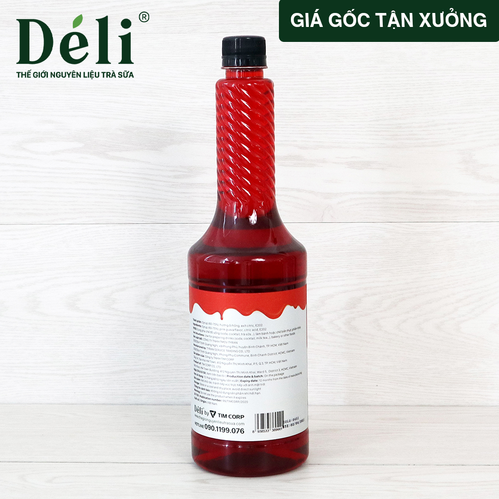 Siro ổi hồng Déli - 1 lít - đậm đặc, chuyên dùng pha chế trà trái cây, soda