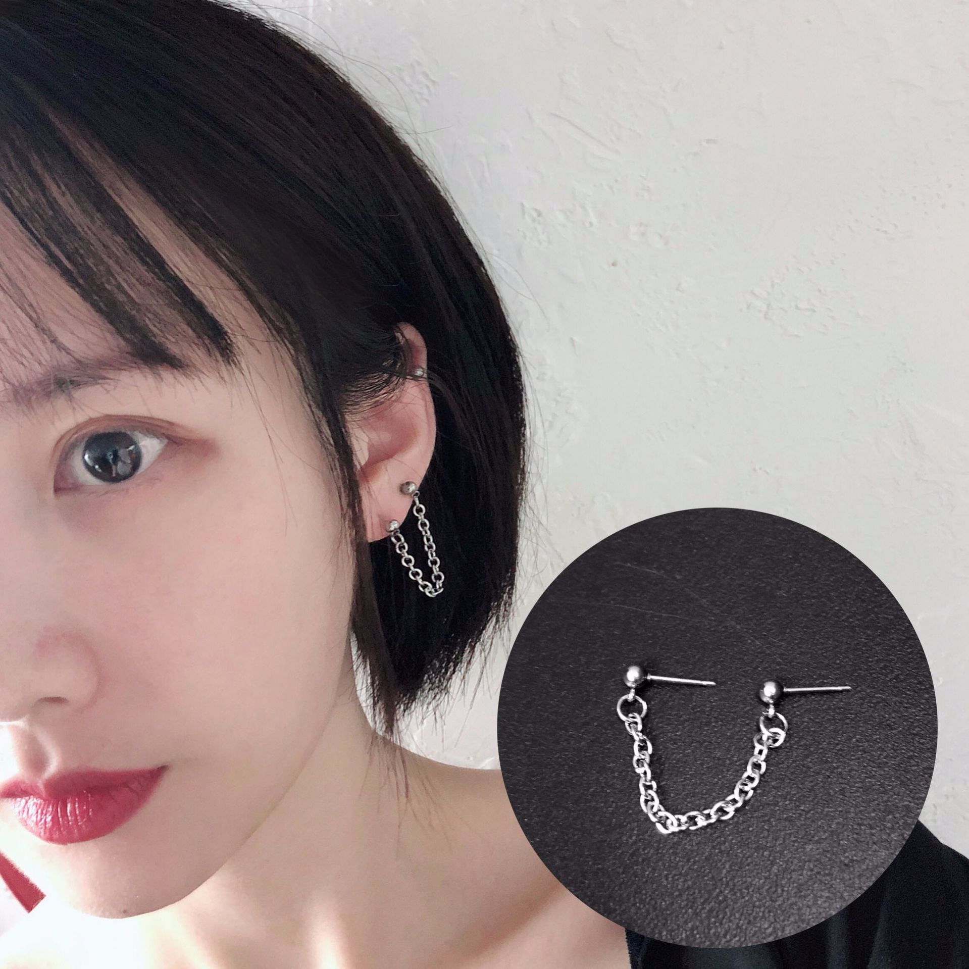 Bông tai xích đơn xỏ lỗ hai đầu mọi giới tính