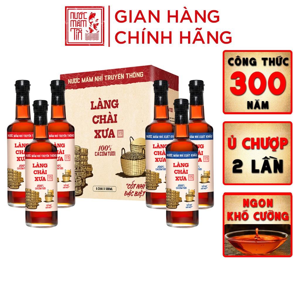 Thùng 6 chai kết hợp NƯỚC MẮM NHỈ LÀNG CHÀI XƯA TRUYỀN THỐNG (3 chai đỏ + 3 chai xanh) 500ml/chai