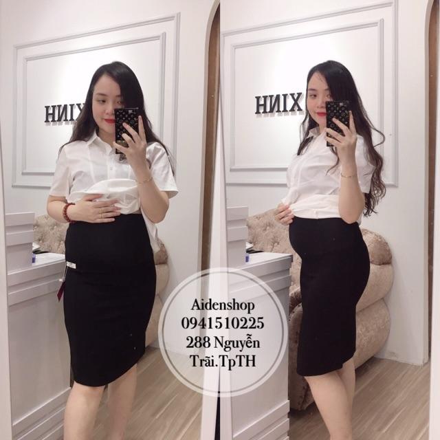 Chân váy bầu dáng bút chì chất umi có đáp bụng