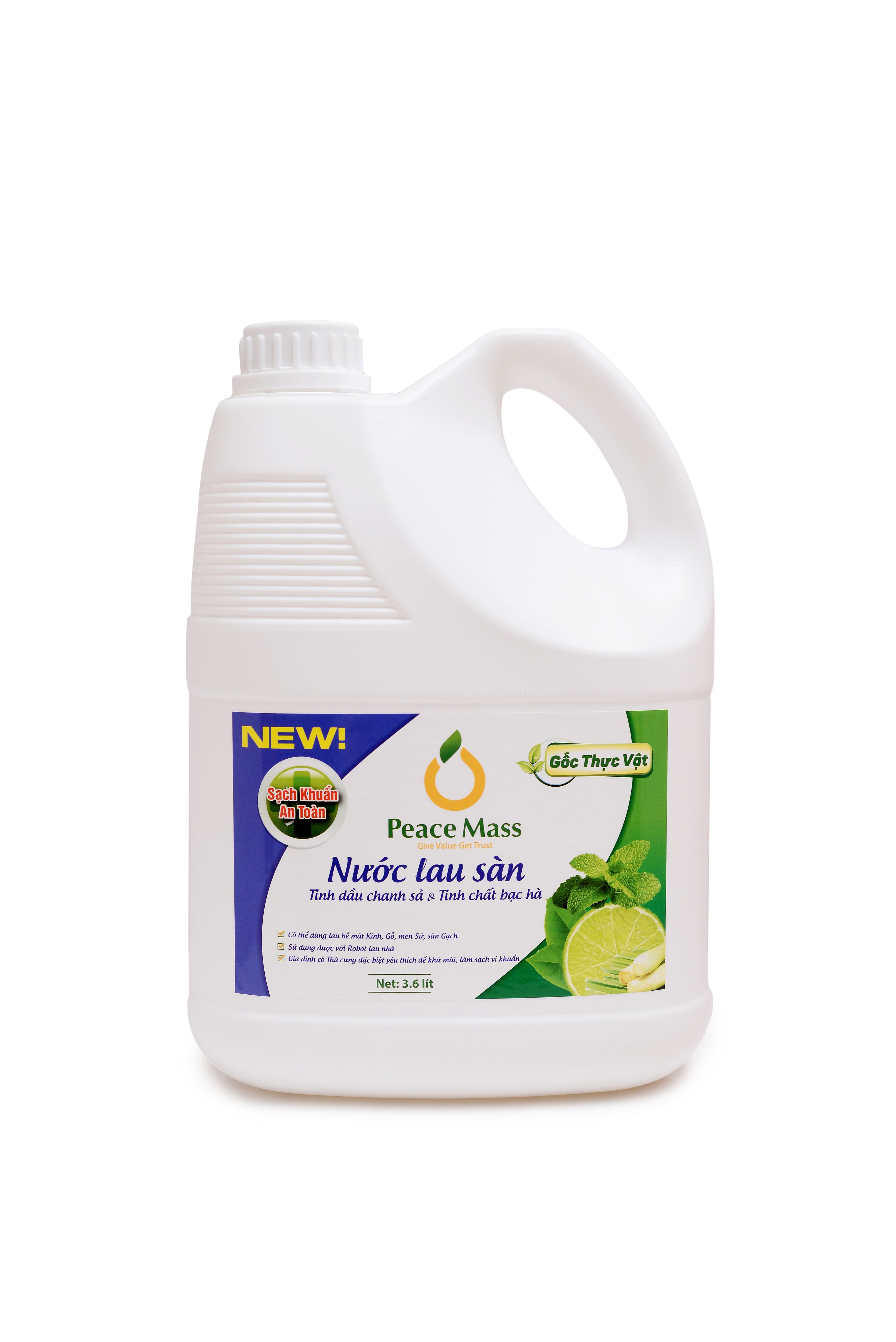 RBSC8 Combo Sản Phẩm Gốc Thực Vật Peace Mass Nước Rửa Bình Sữa 250ml (Chai tạo bọt) + Nước Giặt Xả 3.6 lít + Nước Lau Sàn 3.6 lít