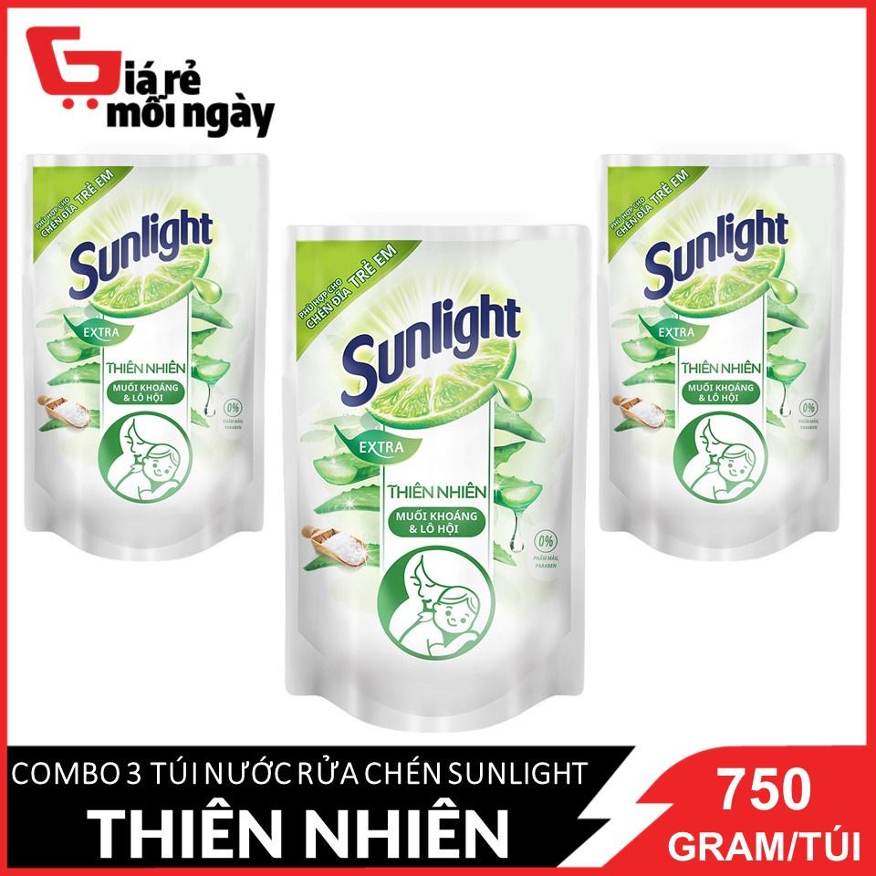 COMBO 3 Túi Nước rửa chén Sunlight Thiên nhiên (trắng) Túi 750gx3