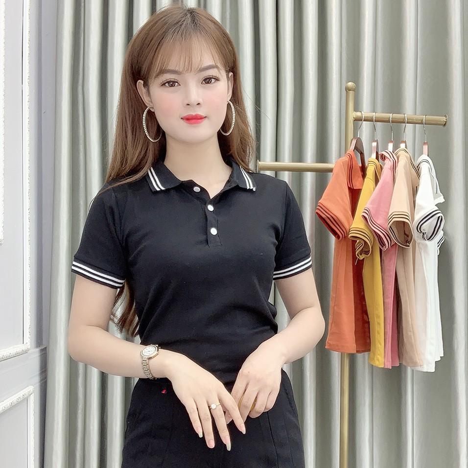 Áo Thun Polo Nữ Trơn Phông Basic Tay Ngắn Cổ Bẻ Cotton Trẻ trung đơn giản 6 Màu Trắng Đen Cam Vàng - Hanlly Fashion A21