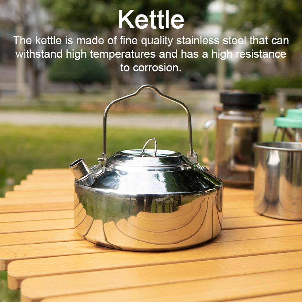 Outdoor Stainless Steel Kettle Locking Handle Camping Hung Pot Portable Coffee Pot Picnic Cooker 1L Teapot Cooking Accessory