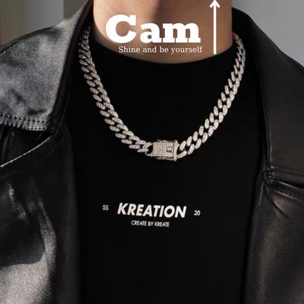 Dây Chuyền Vòng Cổ Nam Nữ Kèm Vòng Tay Nam Cuban HipHop Camcamvintage Dạng Chuỗi Xích Đẹp Streetwear Thép Titan Cuban Đá