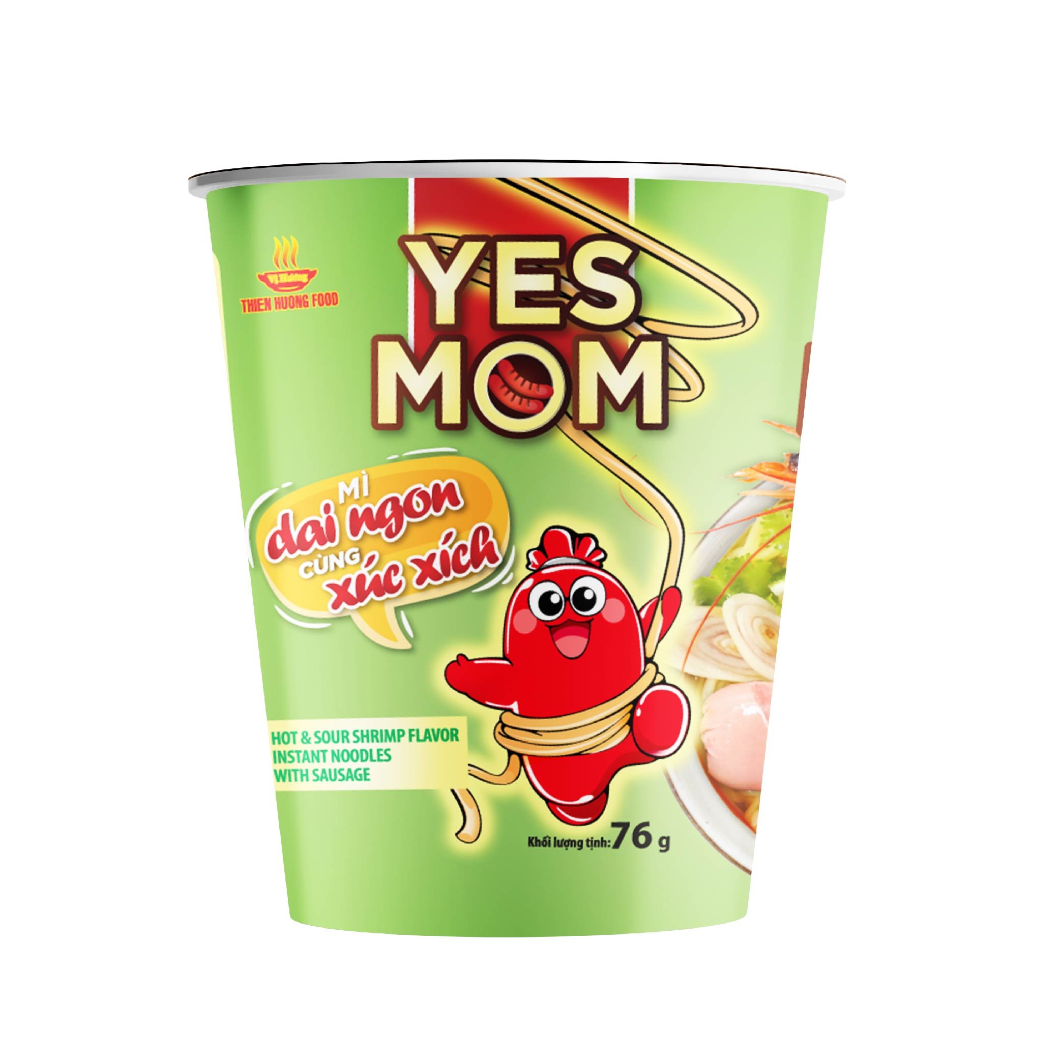 Thùng 24 Ly Mì Tôm Chua Cay Xúc Xích Yes Mom (76G x 24 Ly)