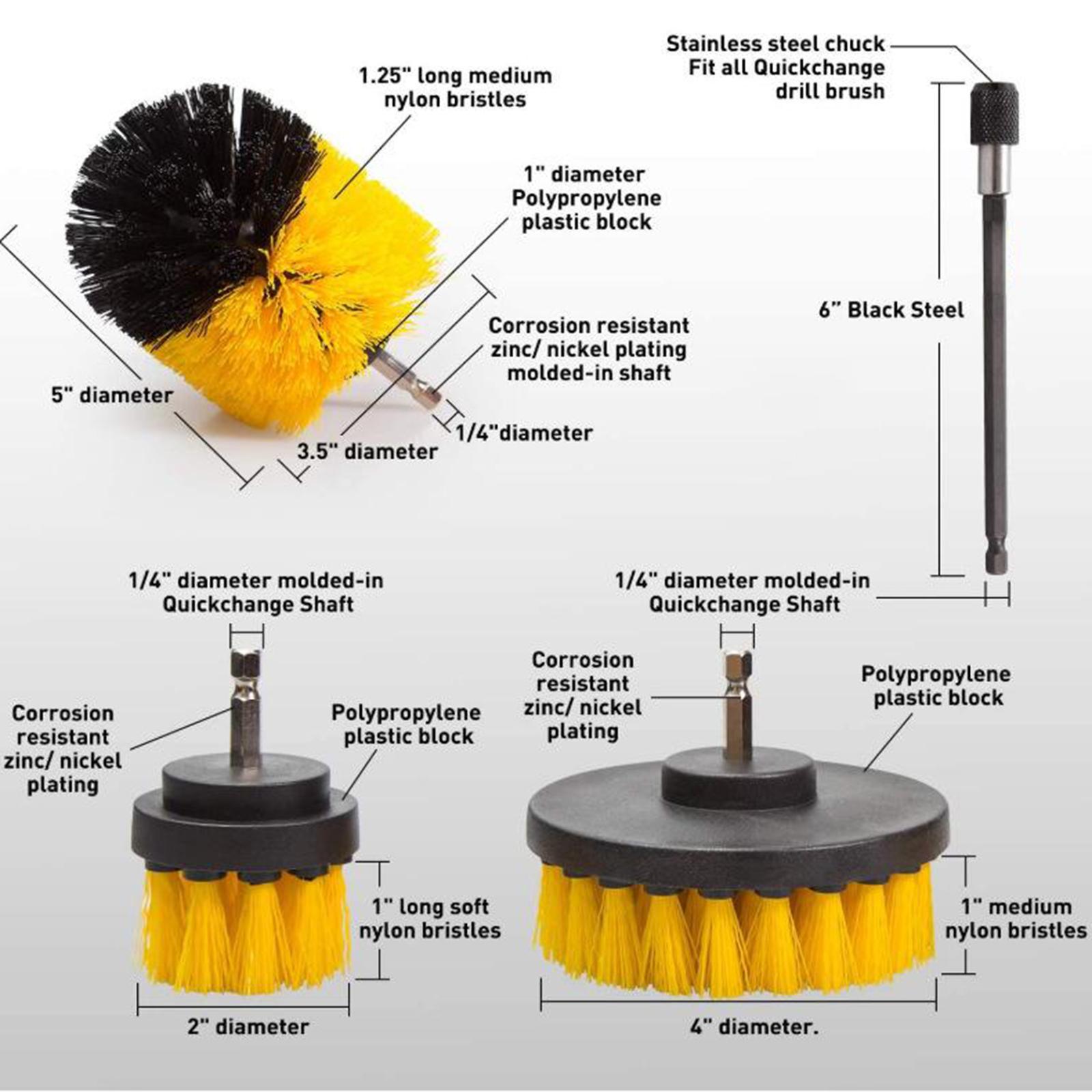 5Pcs Home Drill Brush Attachment - Bathroom Surfaces Tub, Shower, Tile and Grout All Purpose Power Scrubber Cleaning Kit Grout Drill Brush Set