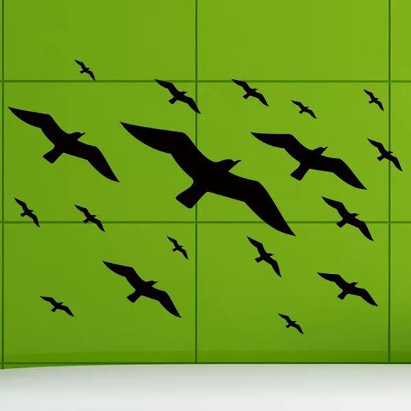 Decal trang trí tường cao cấp mẫu Đàn Chim bay lượn