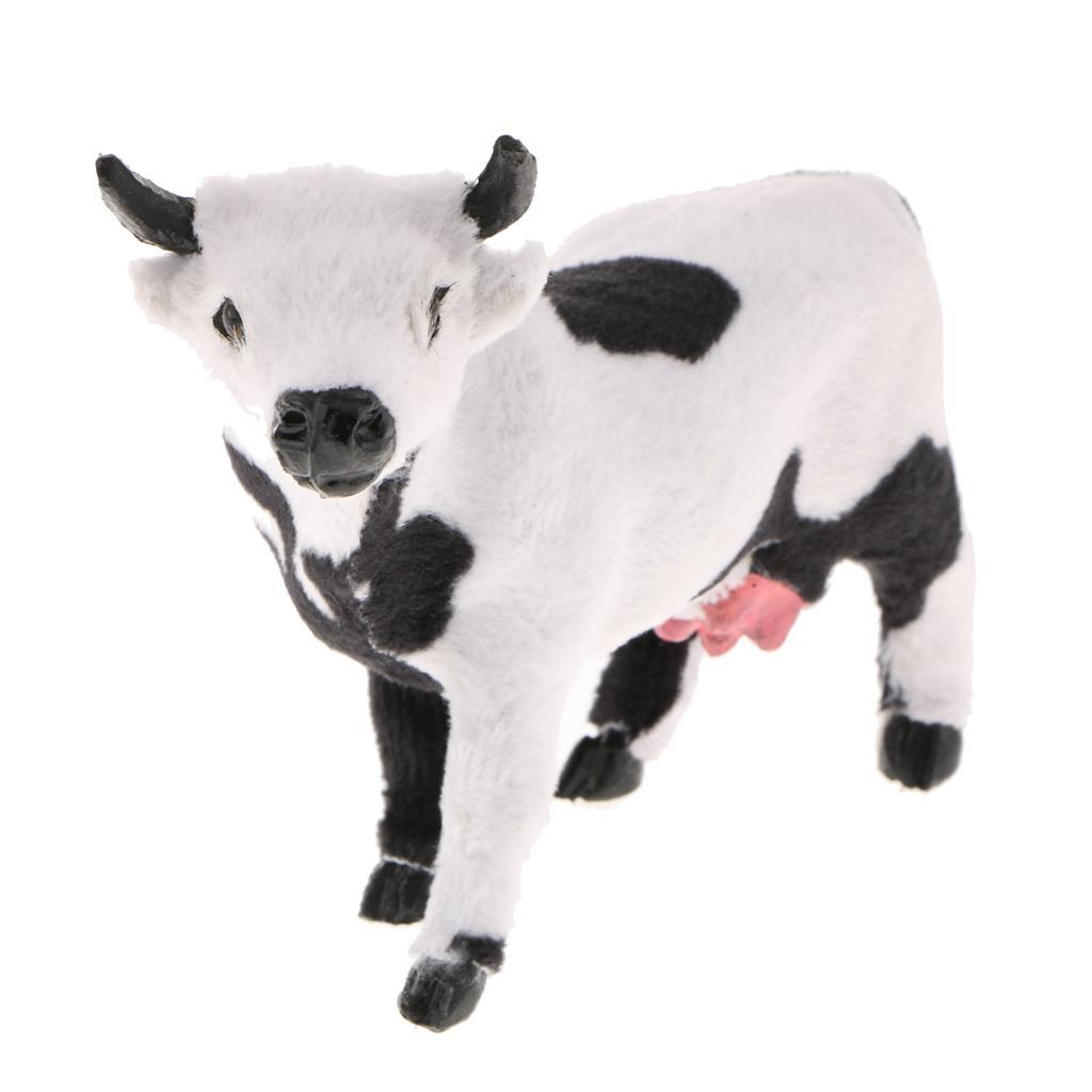 Cow Garden Statue Ornament Hand Cast Painted Sculpture Black and
