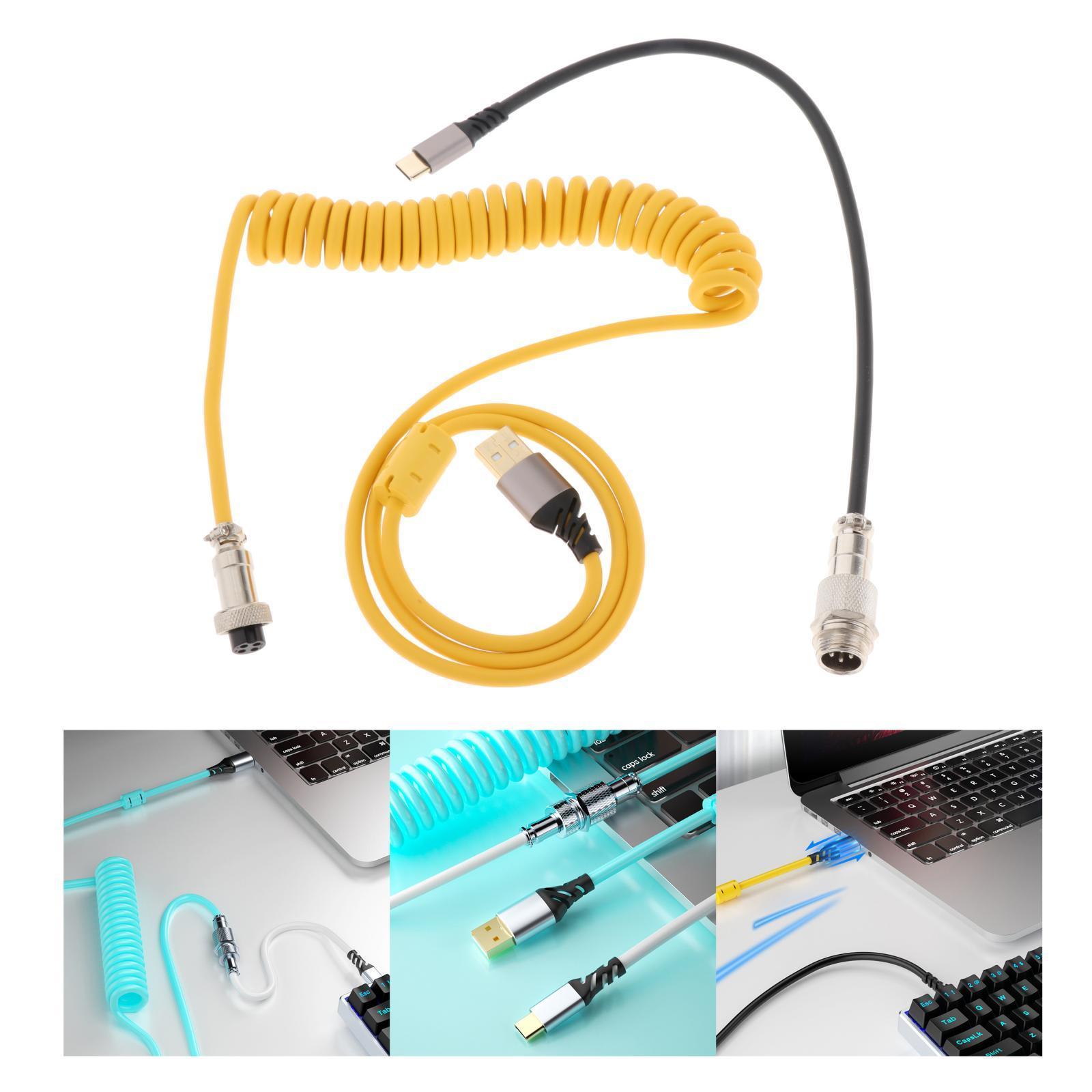 Coiled USB Type C Cable with Aviation Plug for Laptop for Type C Mechanical Keyboard