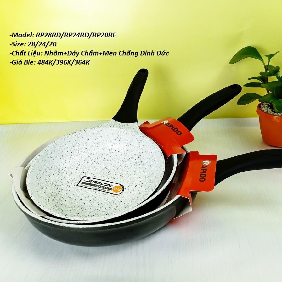 Chảo chống dính bếp từ, chảo từ cao cấp men Đức Rapido - Tefal 20cm, 24cm, 28cm đáy chấm - hàng chính hãng