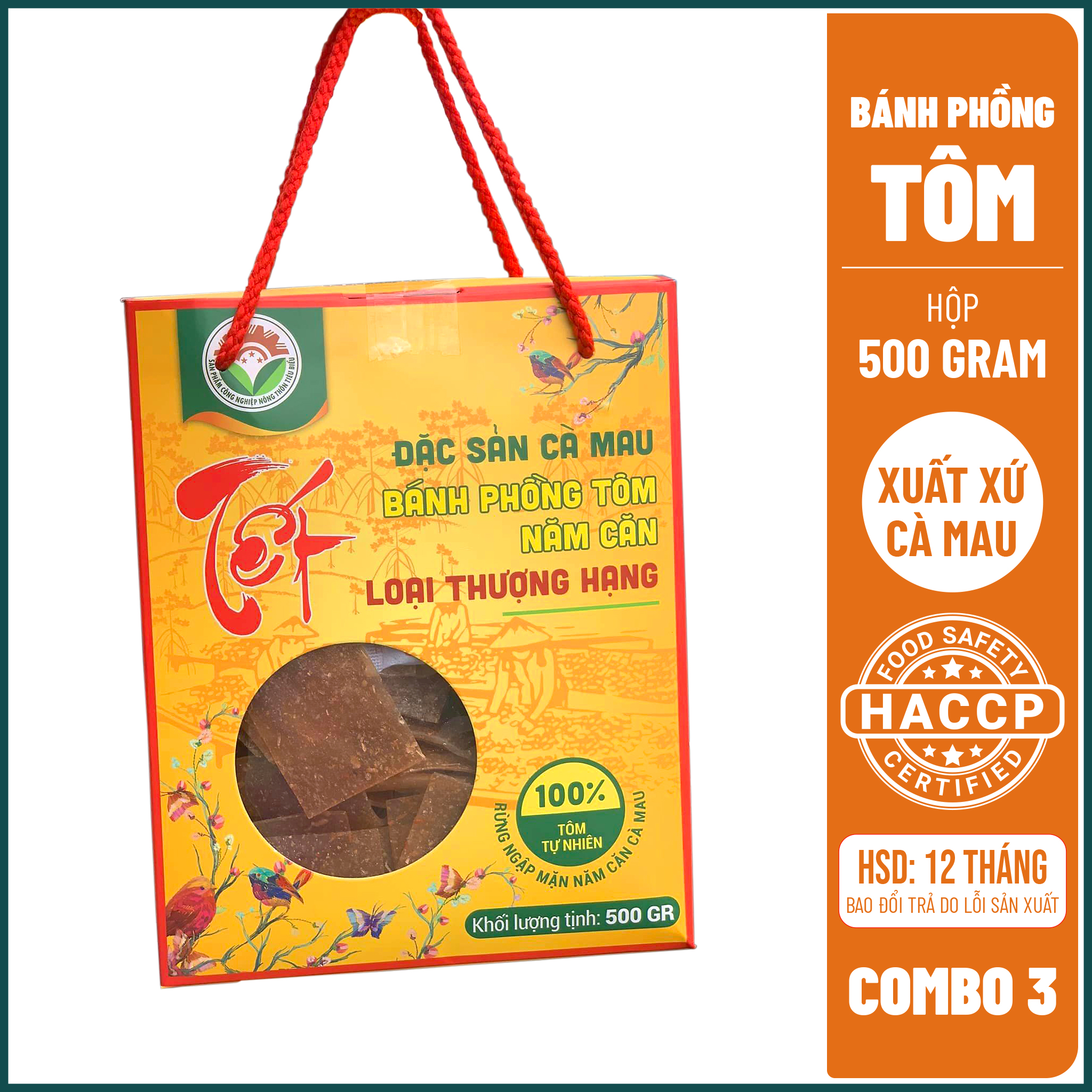 COMBO 3 Hộp - Đặc sản Cà Mau - Bánh Phồng Tôm Năm Căn - Loại Thượng Hạng ( Hộp 500 GRAM )