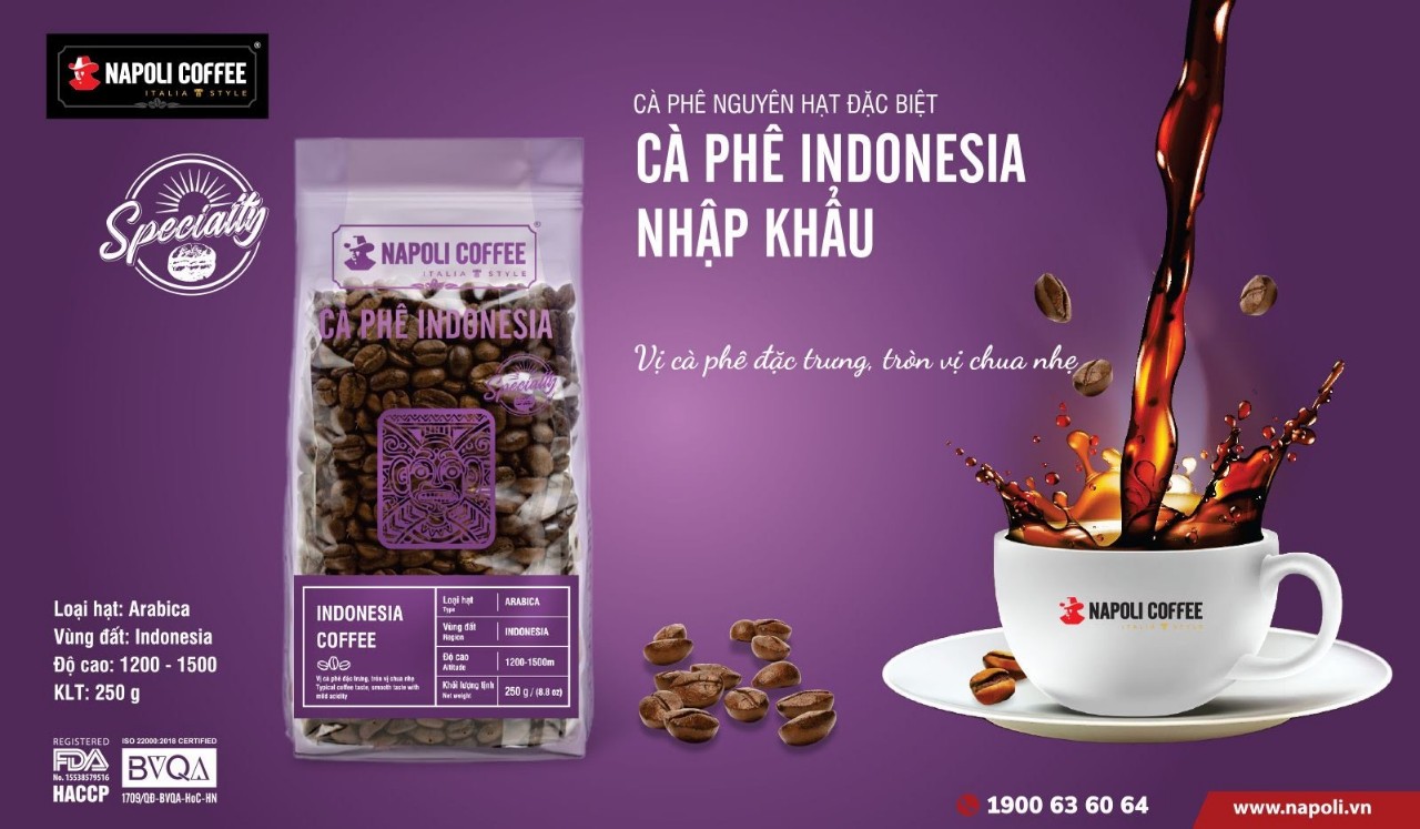 Cà Phê Arabica INDONESIA - Hương Trái Cây & Gỗ Hương - Rang Nguyên Hạt, Dùng Pha Máy/Phin Cao Cấp 250g/túi