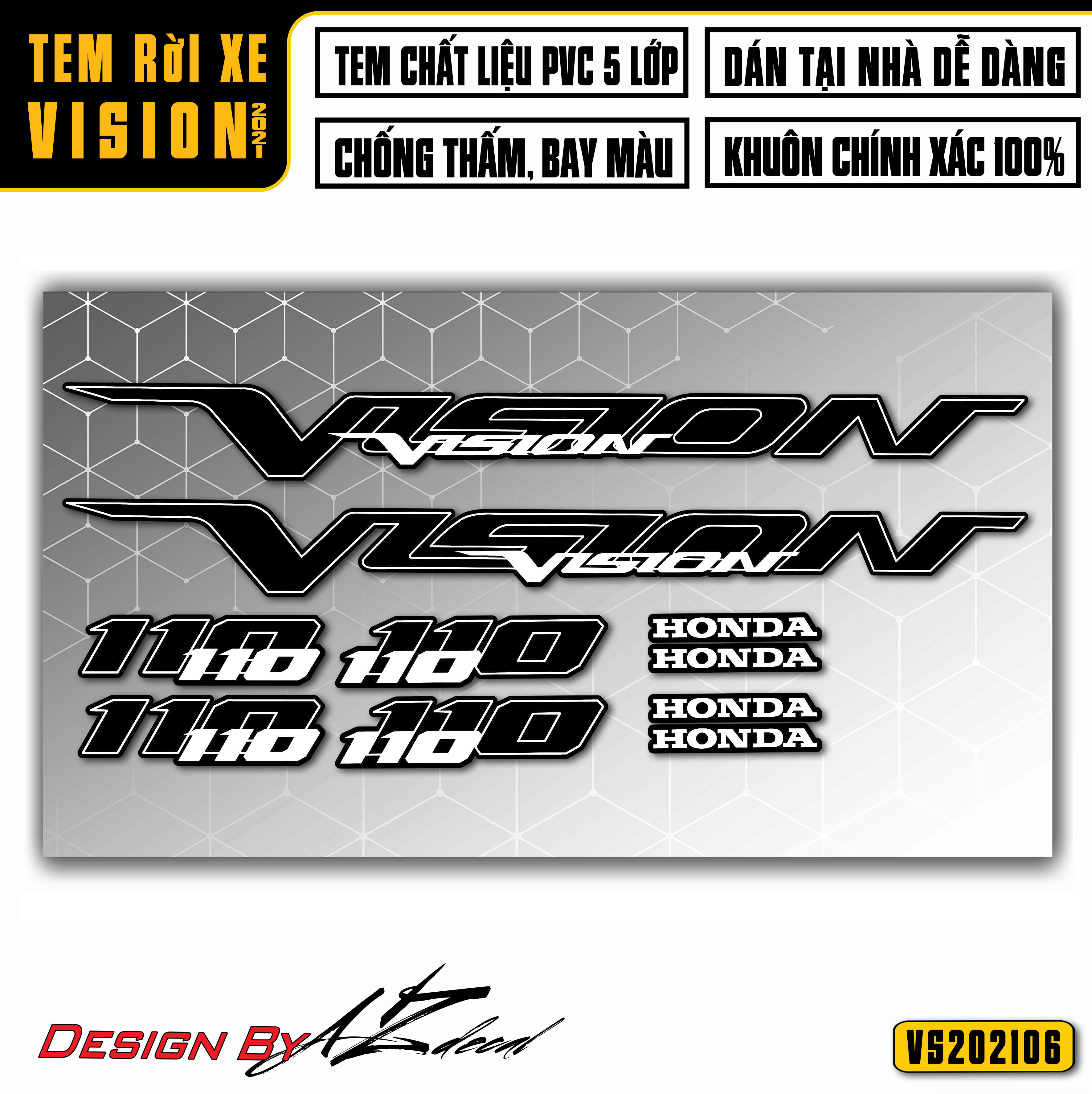 Decal Rời Dán Xe Vision Mẫu Tem Chữ | VS06 | Tem Chế Xe Máy Chất Liệu PVC Cao Cấp Chống Nước, Dán Đơn Giản