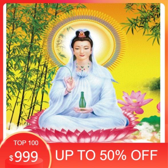 Tranh Đính Đá QUAN ÂM BỒ TÁT . Kích Thước: 64cm x 50cm