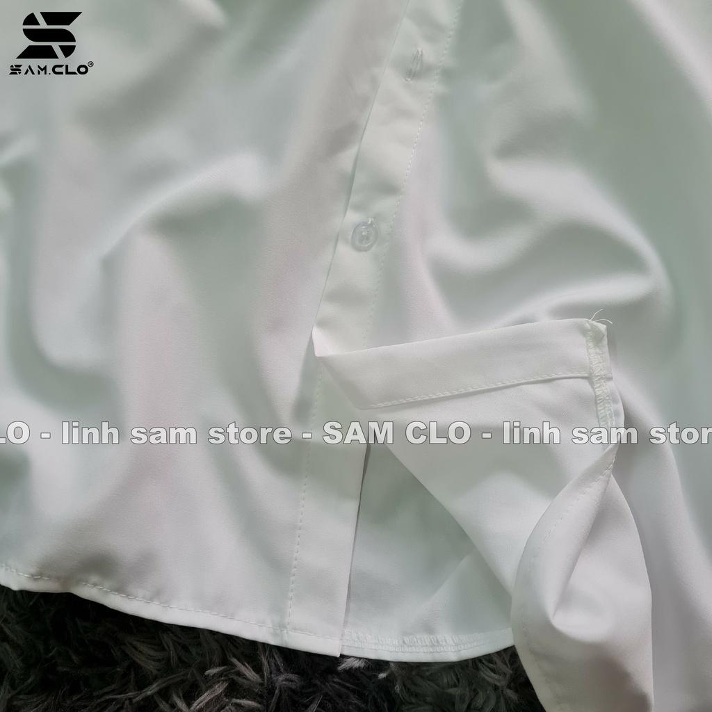 Áo sơ mi nữ SAM CLO cộc tay - tay ngắn đi học, thời trang học sinh, dáng ulzzang Hàn Quốc freesize form rộng TRẮNG TRƠN