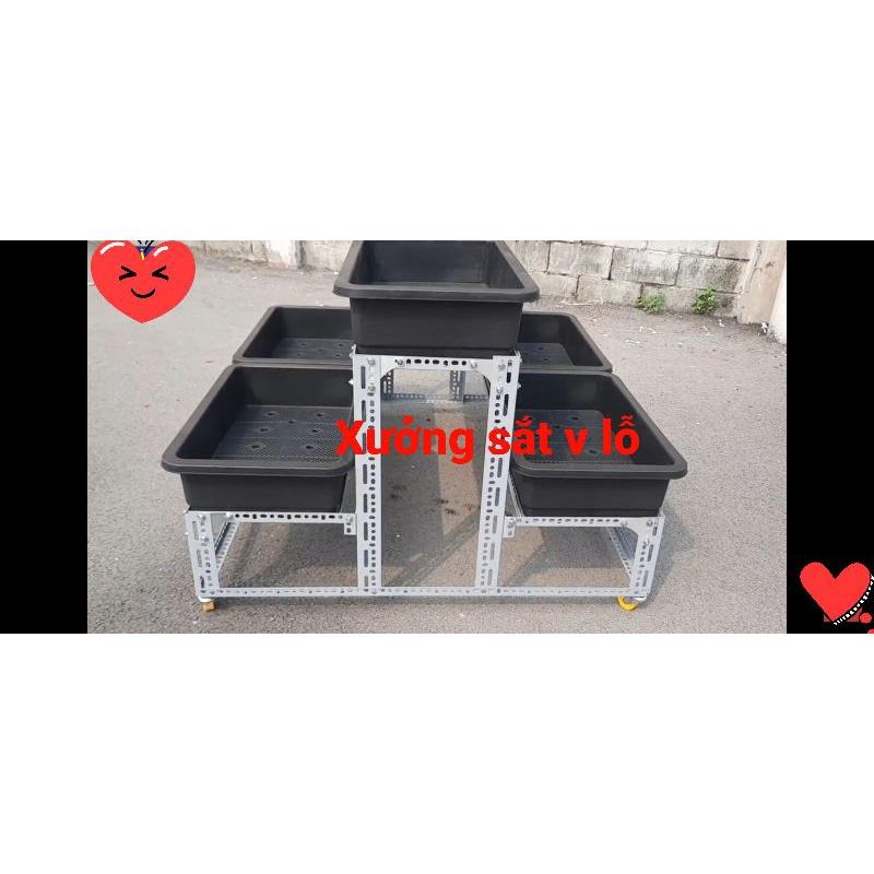 Kệ sắt trồng rau thông minh 2 tâng 6 khay nhựa có bánh xe (dùng sắt V3x3cm và V4x4cm ) bao chắc chắn