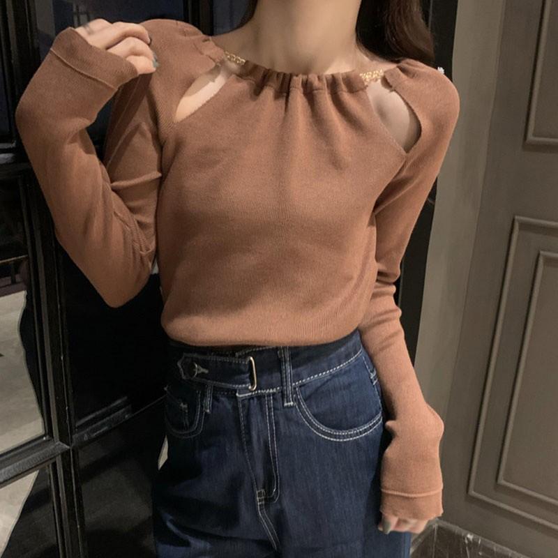 Áo thun tay dài màu trơn hợp thời trang cho nữ