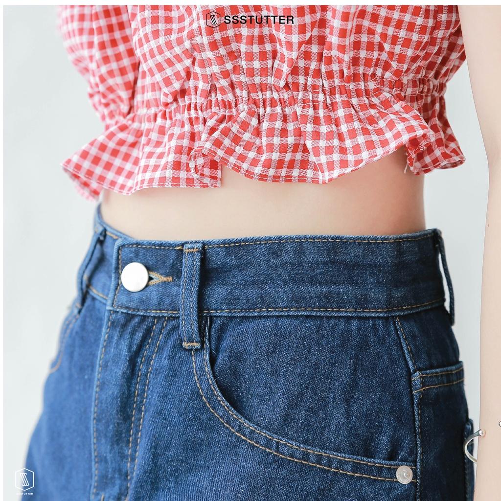 Quần short jean nữ SSSTUTTER vải jeans mềm thoải mái kiểu dáng lửng mid-length jeans