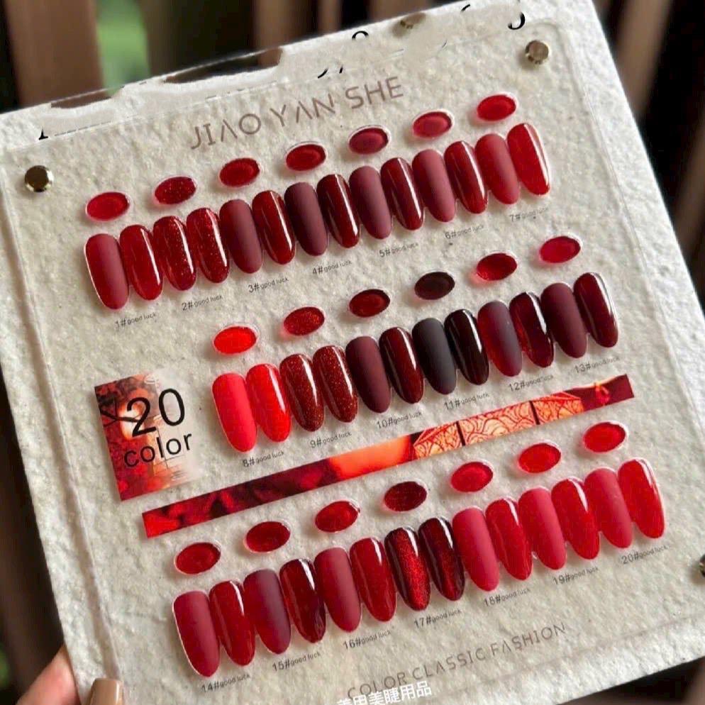 Set Sơn Đỏ Jiao Yan She 20 Màu Đủ Tông Màu Nhũ, Mắt Mèo, Sơn Gel Thạch Đậm Mướt Tặng Kèm Bảng Màu Cao Cấp Nữ