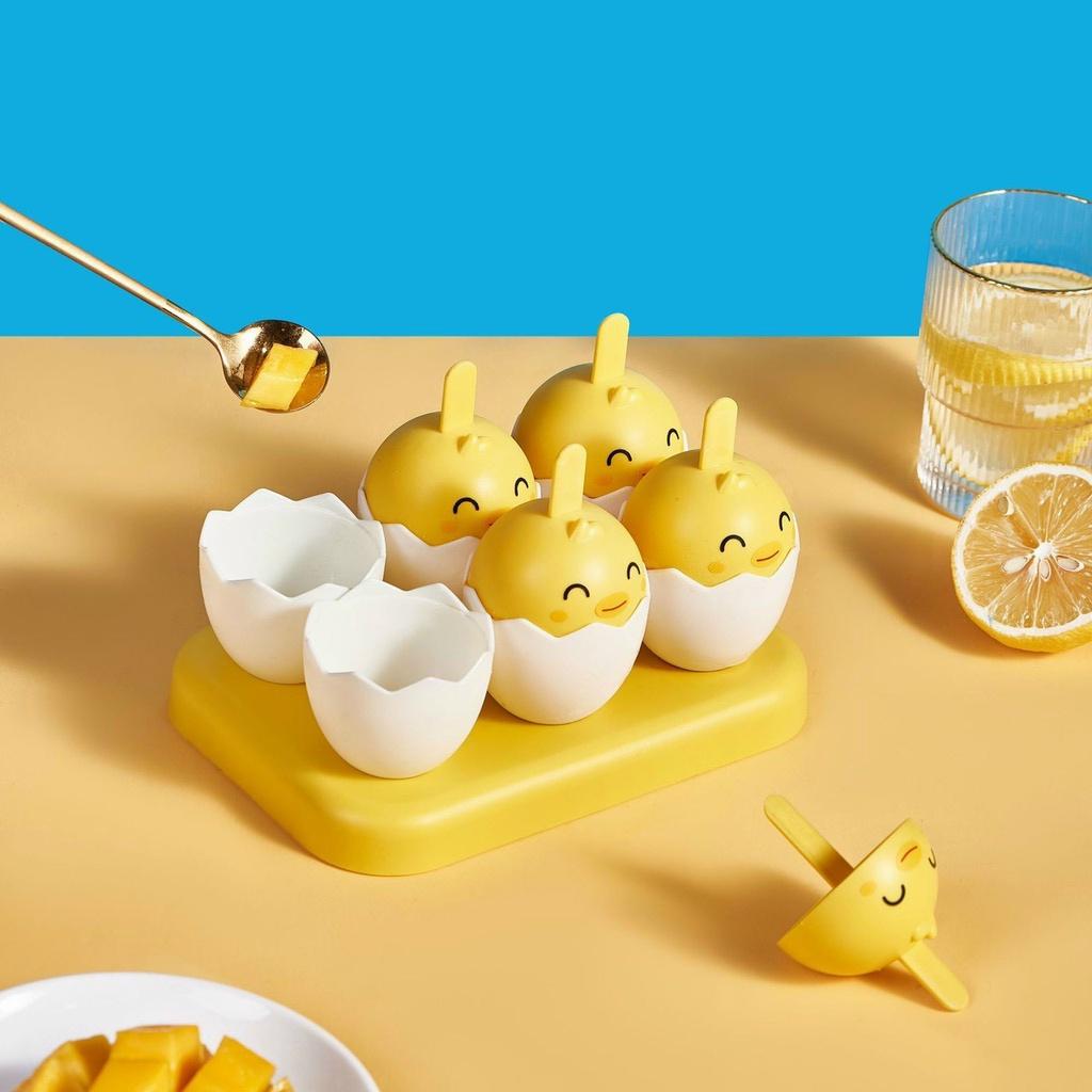 Khuôn Làm Kem Hình Quả Trứng Gà Cute Bộ 6 Khuôn Làm Kem Đáng Yêu Màu Vàng Có Chân Đế Chắc Chắn BAONGU