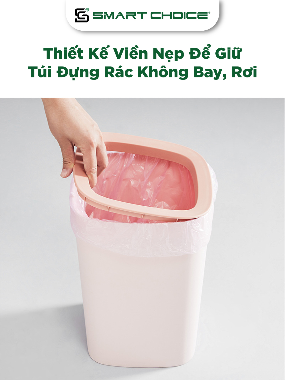 Thùng Rác Nhựa Vuông SMARTCHOICE Có Viền Nẹp Để Giữ Túi Bóng 4 Màu Đa Dạng Tiện Dụng SCG-PK090
