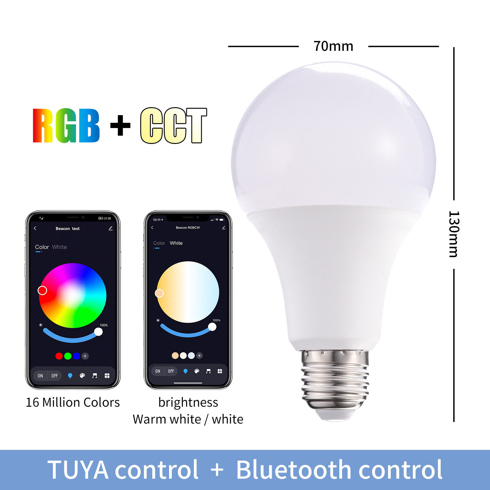 Bóng Đèn Led Bulb E27 Đổi Màu RGBCCT Kết Nối Bluetooth