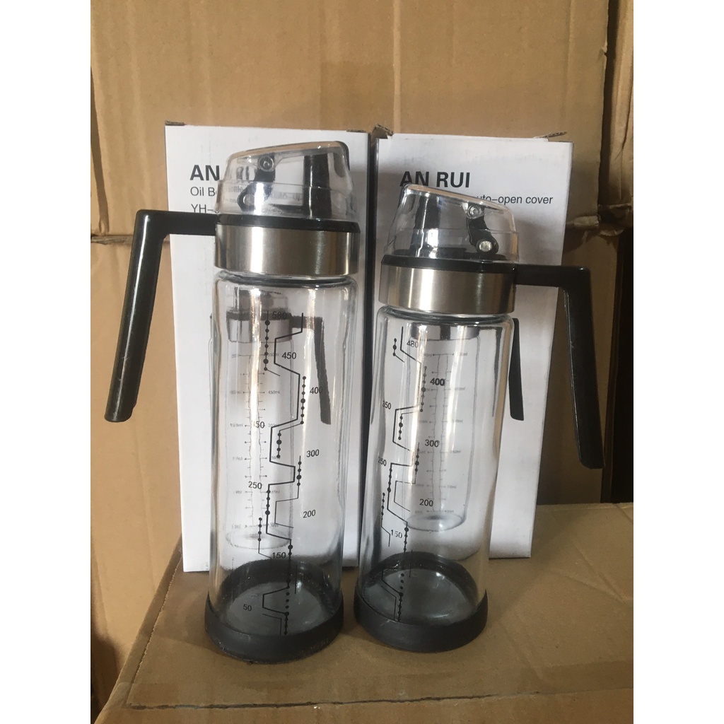 Bình thủy tinh đựng dầu ăn, nước mắm tự mở nắp khi rót 550ml