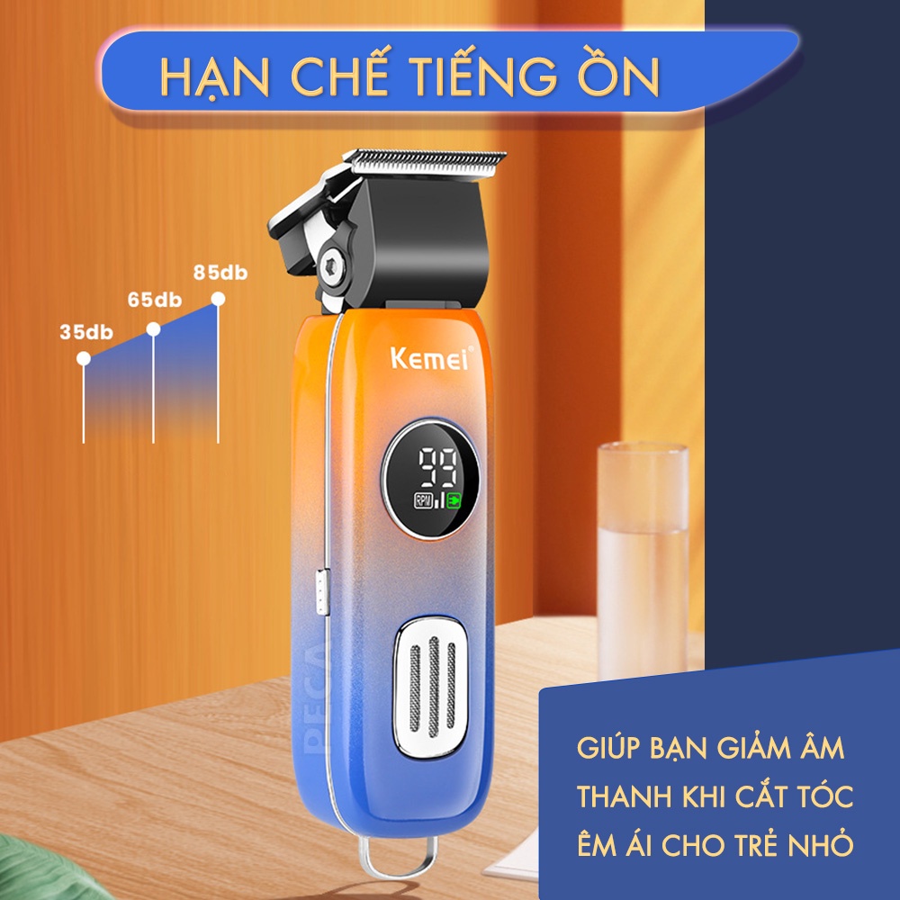 Tông đơ cắt tóc không dây Kemei KM-1837 phiên bản mới cải tiến điều chỉnh 2 mức tốc độ màn hình LCD thông minh sạc nhanh USB công suất mạnh