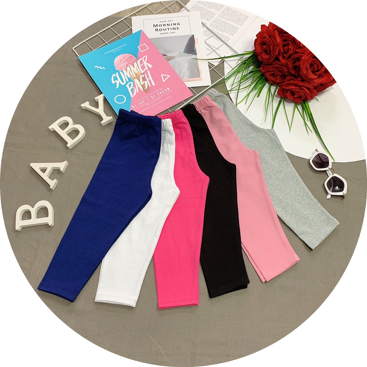 Quần legging bé gái ️ Combo 5c thun cotton xuất xịn co giãn tốt chất vải dày mềm co giãn 9-20kg
