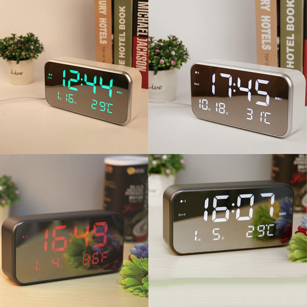 LED Digital Alarm Clock USB Mirror Time Date Temperature Display Snooze #1