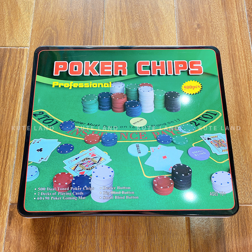 Bộ Phỉnh 500 Chip Poker Có Số 1,5,10,25,50 Hộp Sắt Cao Cấp Kèm Thảm Texas Holdem Hold'em Blackjack Full Hộp