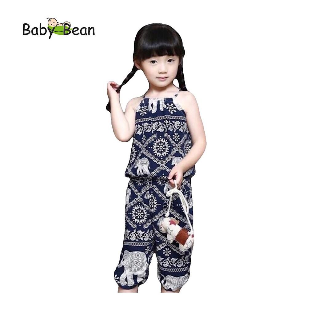 Đồ Bộ Tol Cổ Yếm Quần Lửng In Hoa Văn bé gái BabyBean