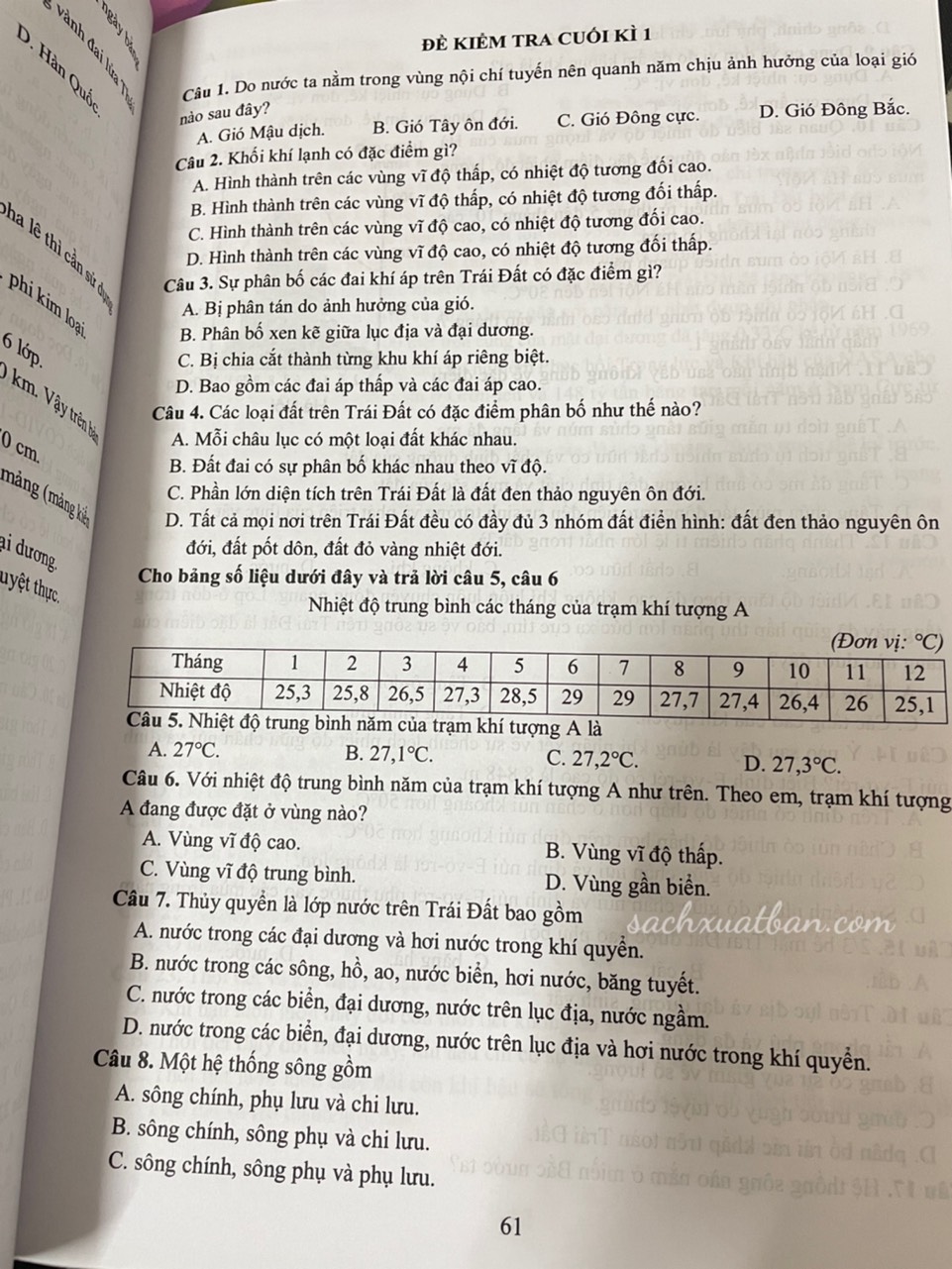 Sách Đề kiểm tra đánh giá năng lực môn Lịch Sử - Địa lí Lớp 6 - Phần Địa Lí
