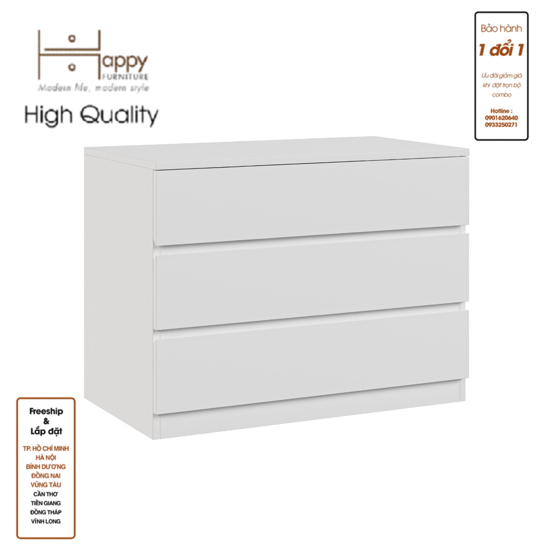 [Happy Home Furniture] OLA, Tủ đựng đồ 3 ngăn kéo, 80cm x 45cm x 60cm ( DxRxC), THK_088