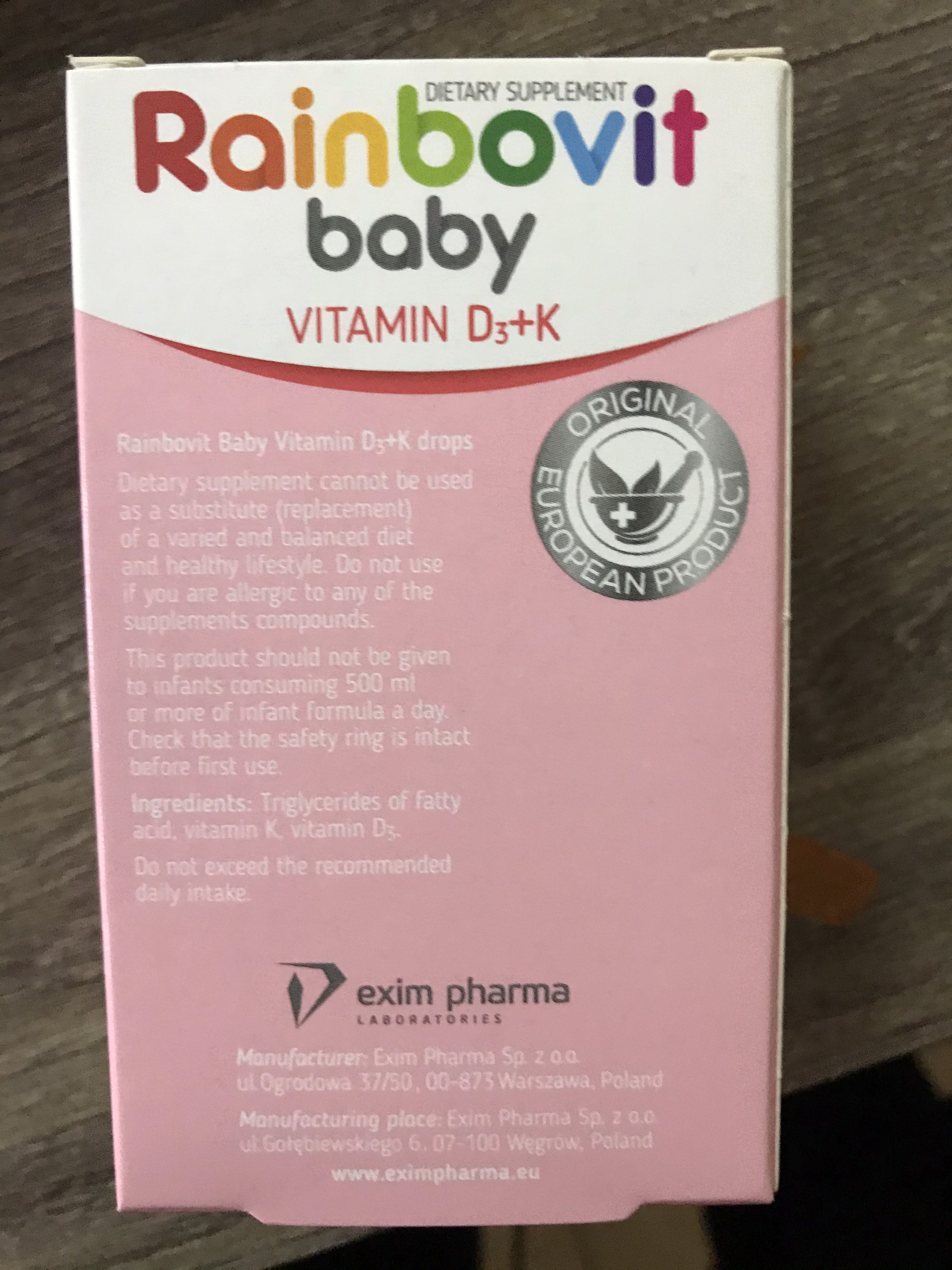 VITAMIN D3 + K RAINBOVIT BABY 30ML - NHẬP KHẨU BA LAN