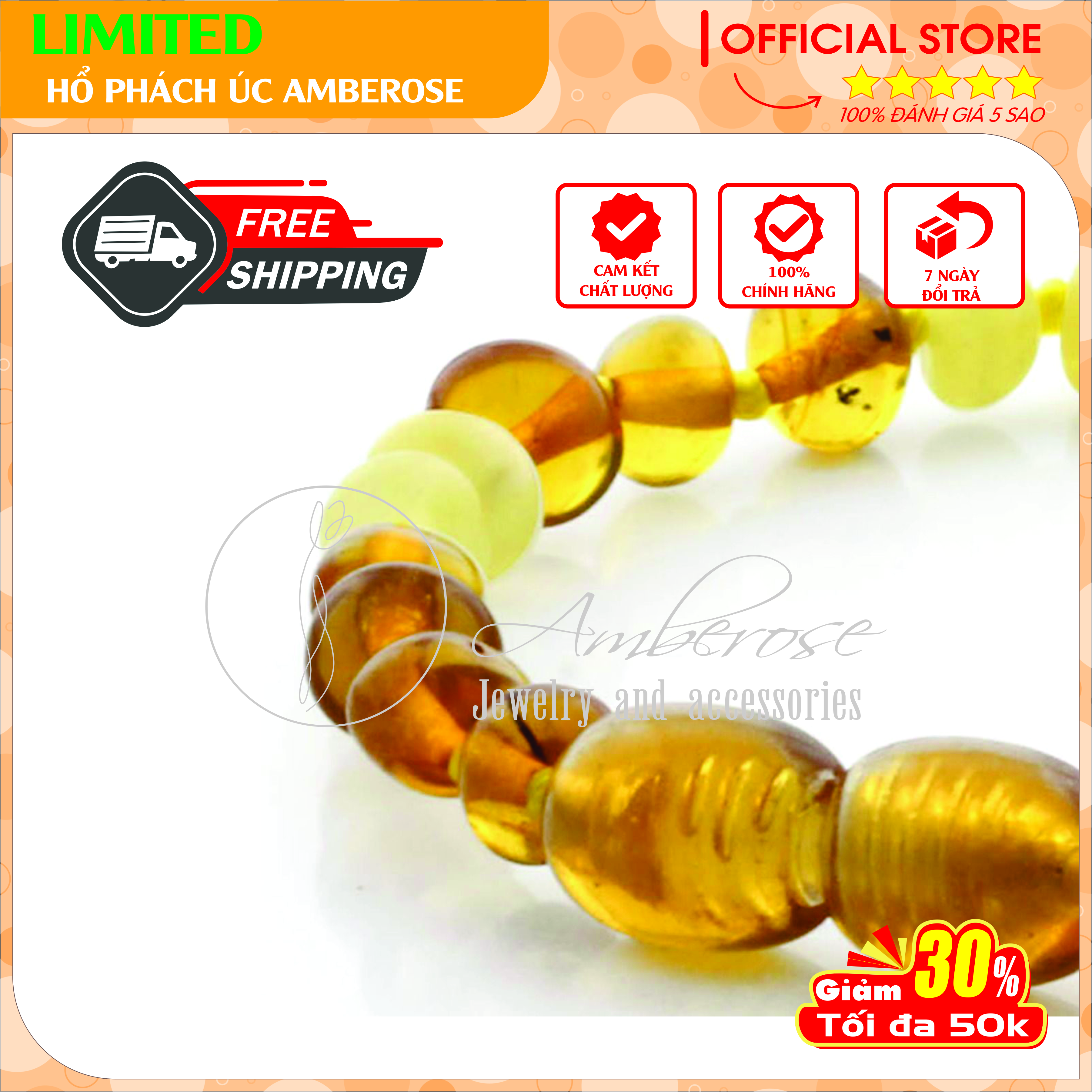 Bộ Vòng Hổ Phách Amber Úc Cho Bé 0 - 10 tuổi SABLMT23
