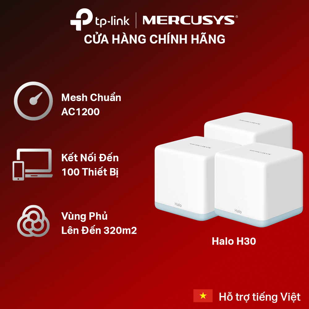 Bộ Phát Wifi Mesh Mercusys Halo H30 Chuẩn AC Tốc Độ 1200Mbps - Hàng Chính Hãng