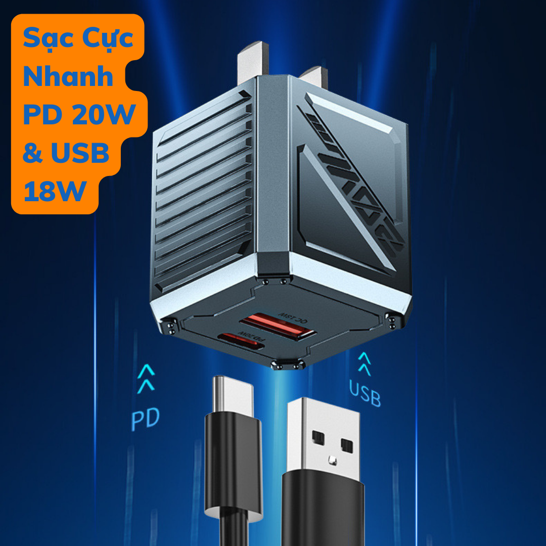 Bộ Củ Sạc Nhanh 20W WEKOME WP-U146 2 cổng USB-A/TYPE-C hỗ trợ sạc nhanh 50% pin chưa đầy 30 phút cho IP 