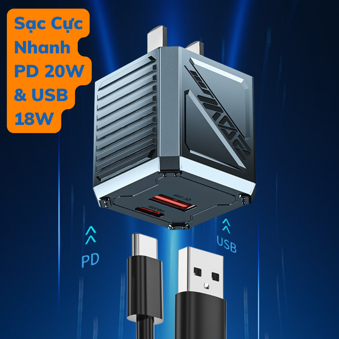 Bộ Củ Sạc Nhanh 20W WEKOME WP-U146 2 cổng USB-A/TYPE-C hỗ trợ sạc nhanh 50% pin chưa đầy 30 phút cho IP