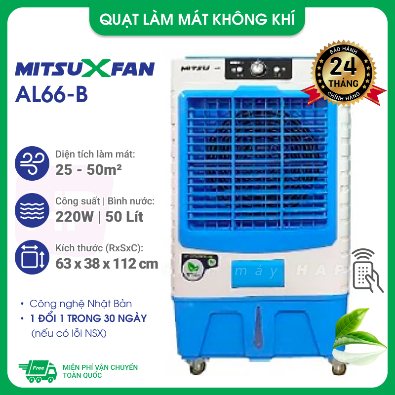 Quạt Làm Mát Không Khí MitsuXFan Series Thương Mại, HoReCa (AL66, AL68, AL88 -E-B-M), Diện tích 25-60m², Giảm nhiệt đến 16°C, Công nghệ Nhật Bản, Có hộp gel đá khô - Hàng Chính Hãng