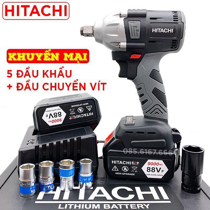 Máy Siết Bulong HITACHI 88V - KÈM 5 Đầu Khẩu - Không Chổi Than Đầu rỗng Bắt vít Khoan - Pin 10 Cell - 100% Lõi Đồng