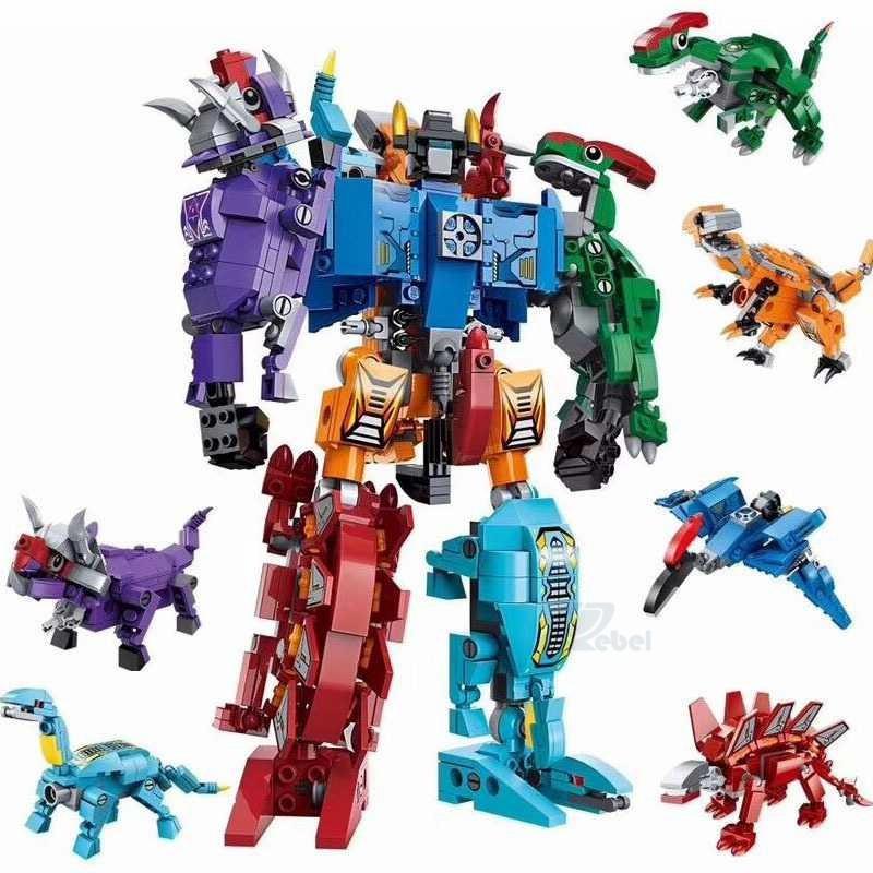 Đồ chơi lắp ghép xếp hình nhiều hộp 6 trong 1 Siêu Robot khủng long Qman 1414