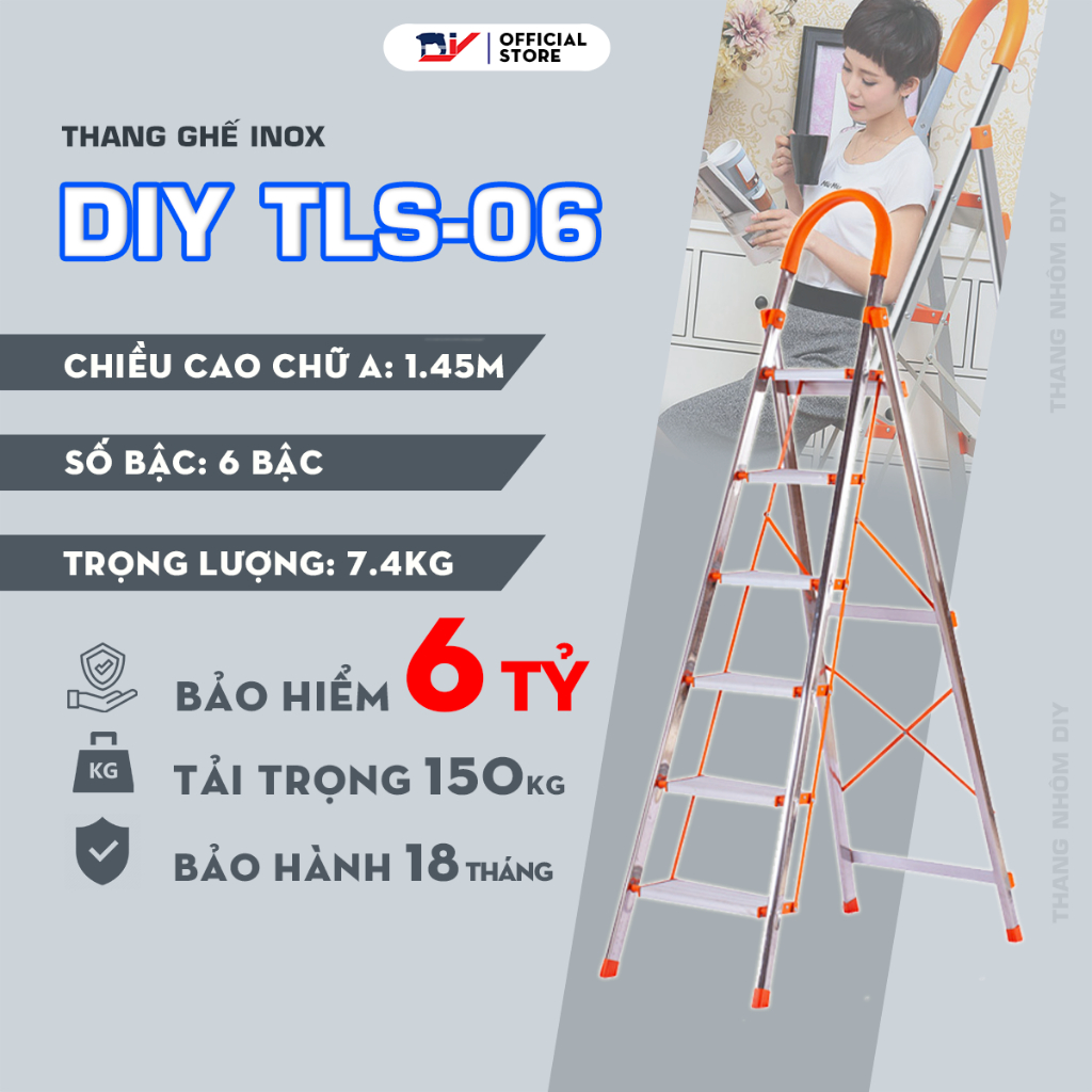 Thang ghế Inox 4 bậc 92cm DIY TLS-04 Hàng chính hãng - Tiêu chuẩn EN131