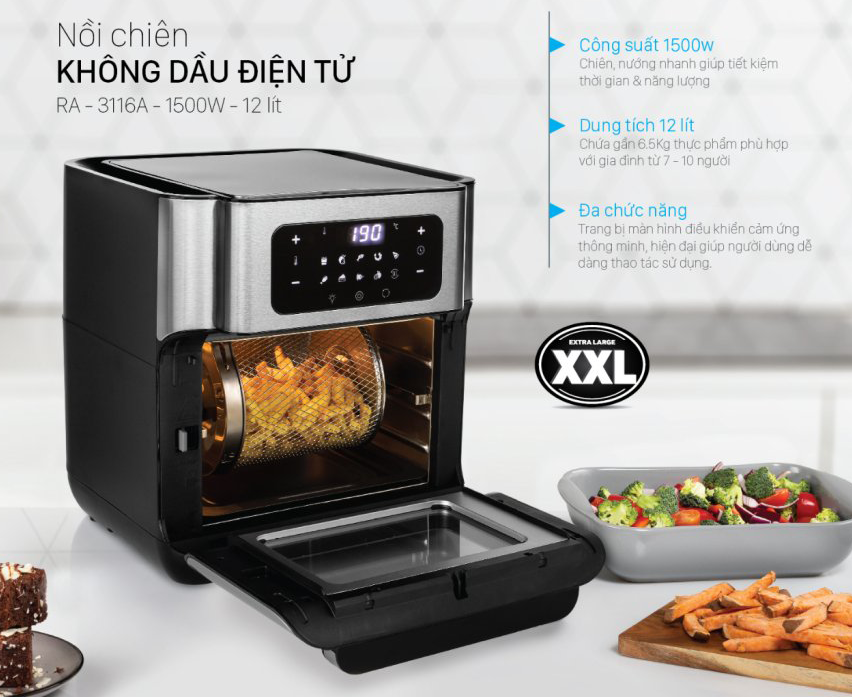 Nồi chiên không dầu điện tử đa chức năng 12 lít Roler RA-3116A - Hàng Chính Hãng